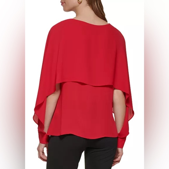 Cape Blouse DKNY Crewneck Smocked-Cuff Size XL - Picture 5 of 9